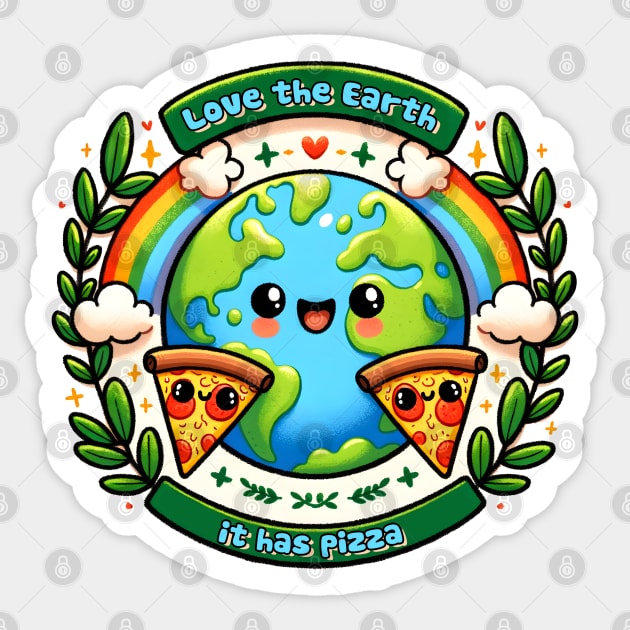 Love the Earth It has Pizza Sticker by MZeeDesigns